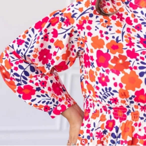 GRACE + EMMA Come In To Bloom Red Multicolor Floral Boho Dress Size 2XL - Picture 3 of 10